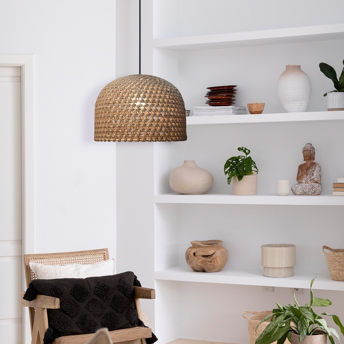 Light Prestige LP-2025/1P 50 cm Rattanowa lampa wisząca Kanso 50 cm jasne drewno 1xE27