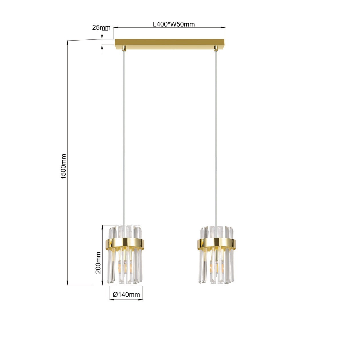 Light Prestige LP-2910/2L GD Lampa wisząca Vetro złota 2xE14