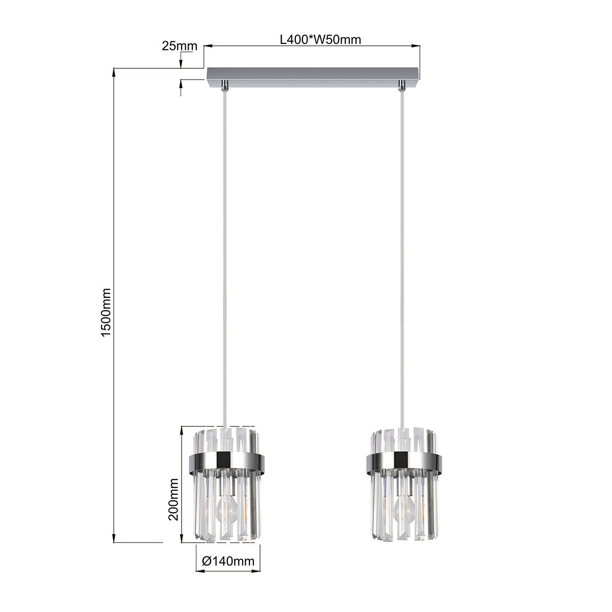 Light Prestige LP-2910/2L CH Lampa wisząca Vetro chrom 2xE14