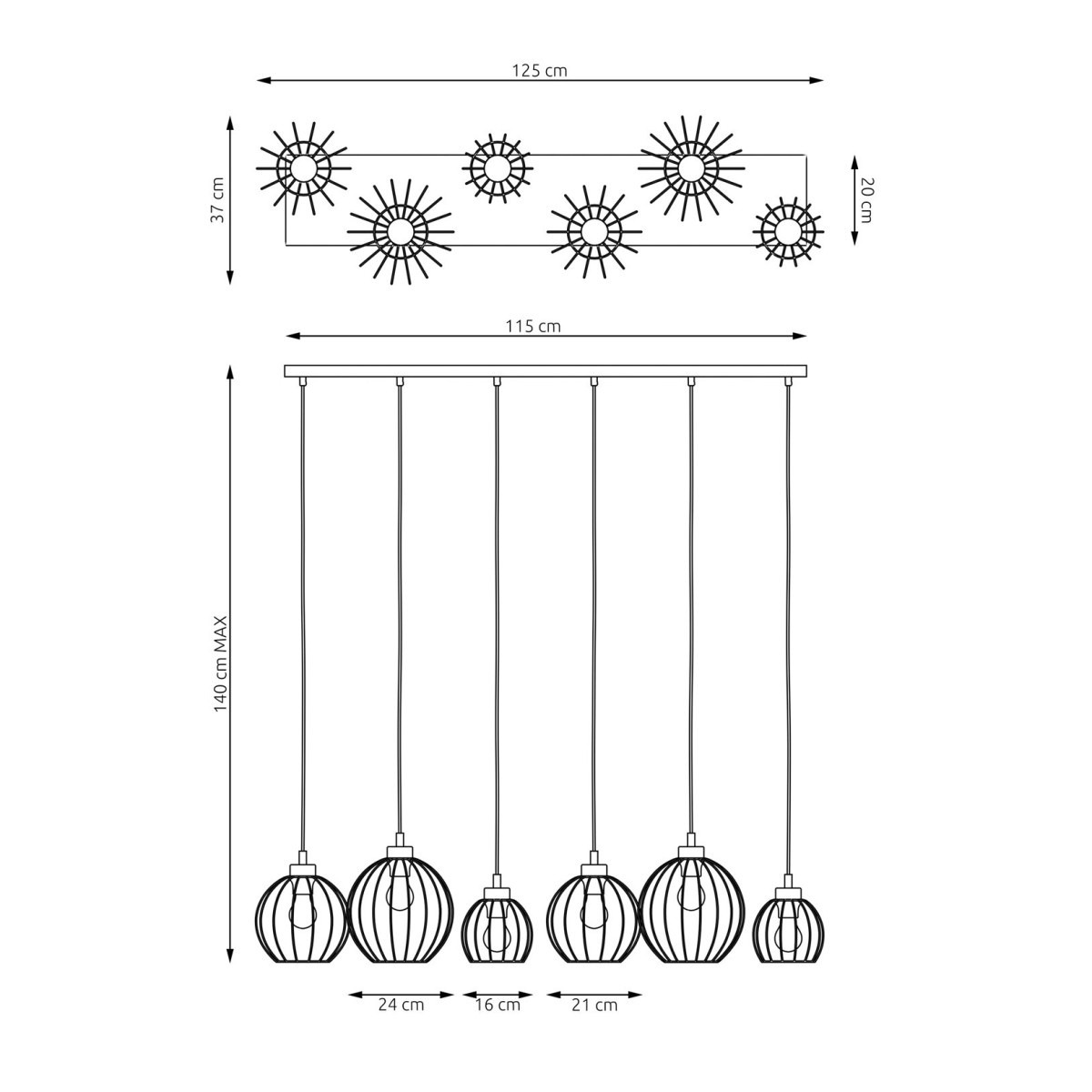 Emibig NANDO 6 BL EM1369/6 kolor czarny z kategorii lampy wiszące