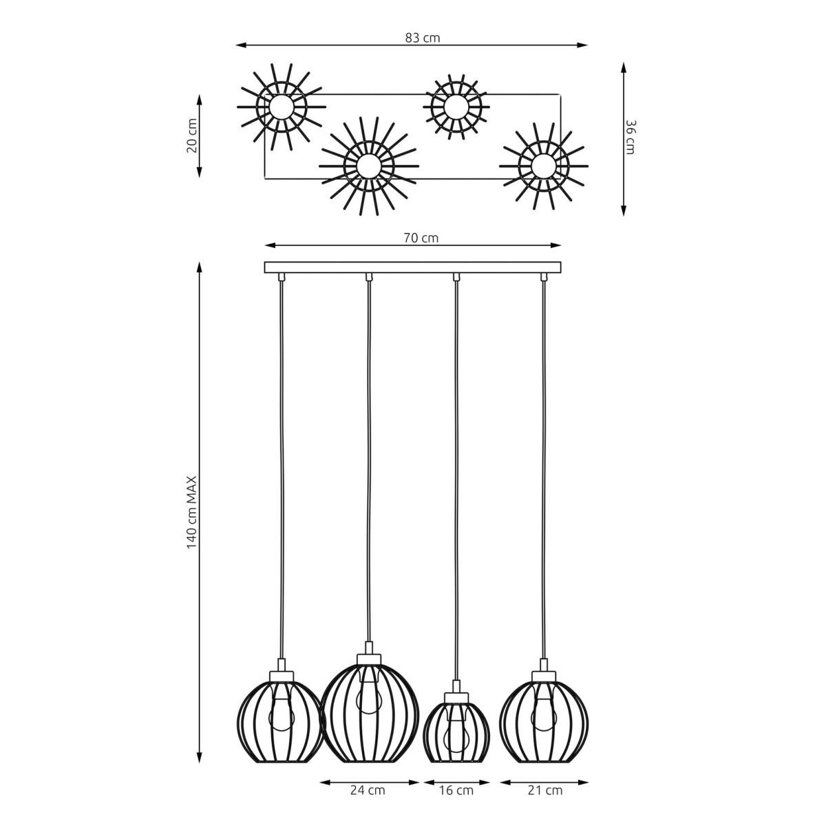 Emibig NANDO 4 BL GOLD EM1368/4 kolor złoty z kategorii lampy wiszące