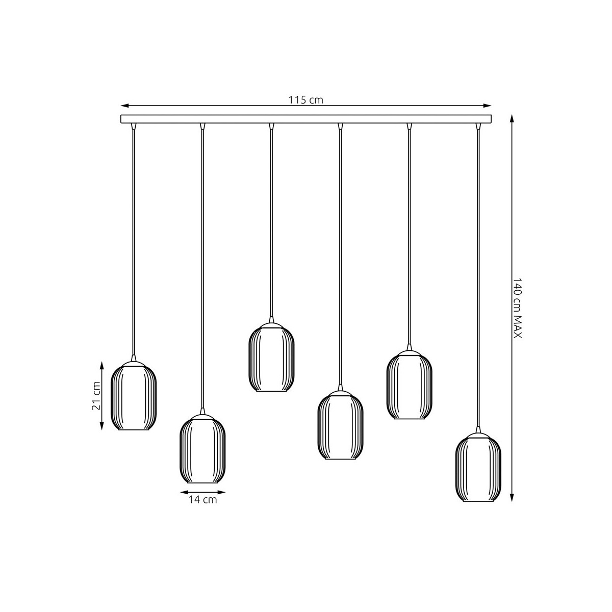 Emibig VERDI 6 BL OPAL EM1435/6 kolor czarny z kategorii lampy wiszące