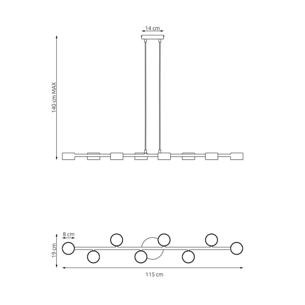 Emibig MEGARA 8 BL EM1439/8 kolor czarny z kategorii lampy wiszące