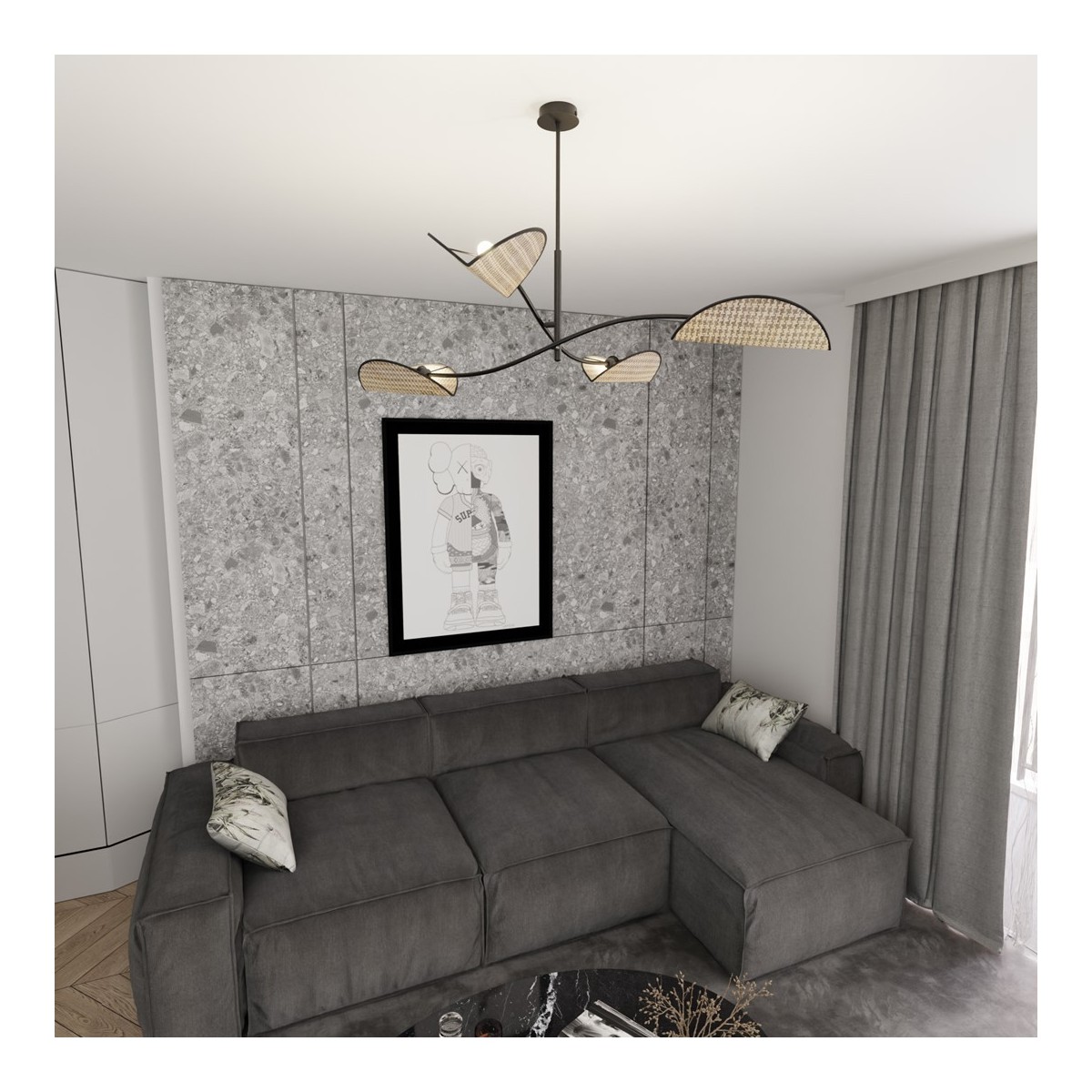 Emibig LOTUS 4 BL NATURAL EM1463/4 kolor czarny z kategorii lampy sufitowe