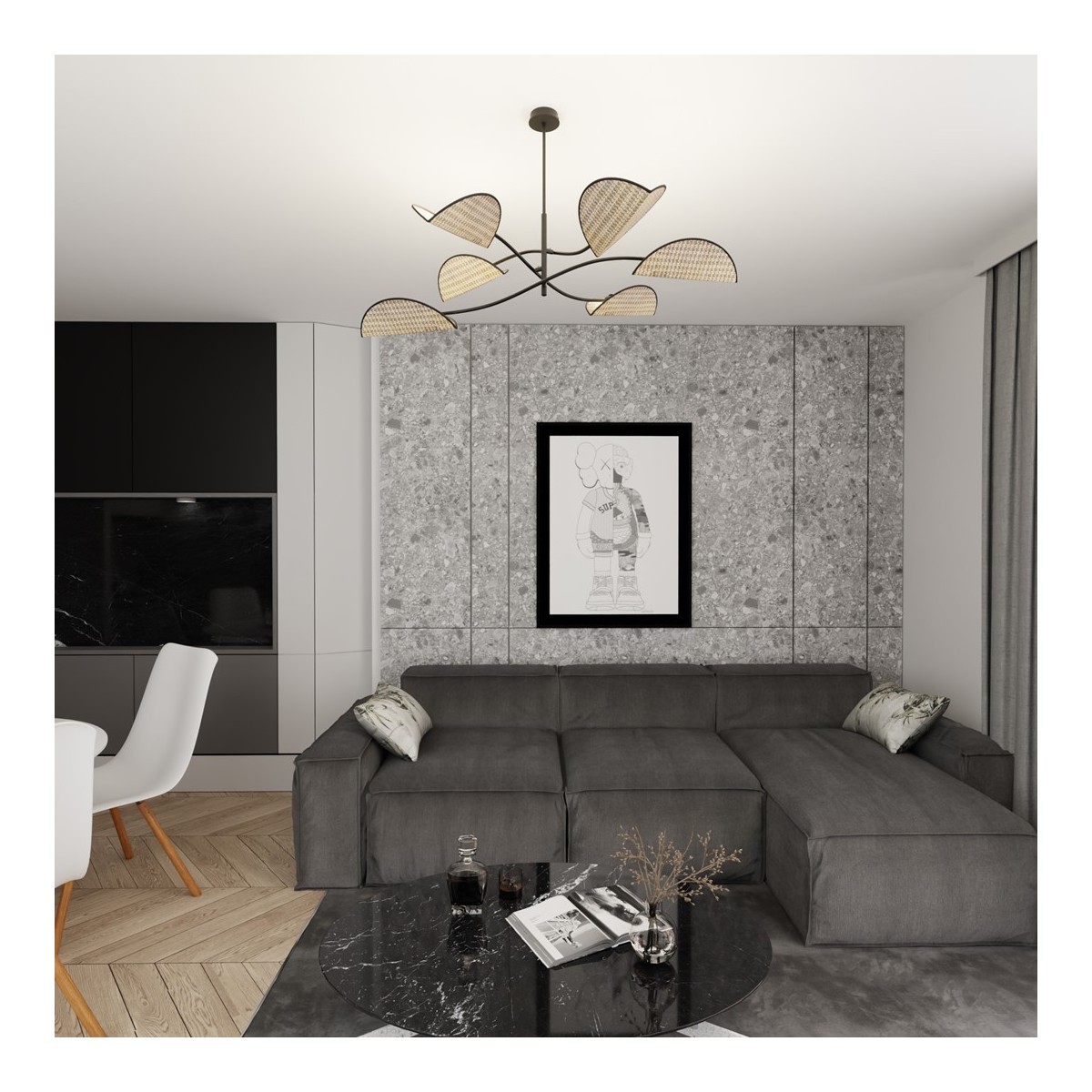 Emibig LOTUS 6 BL NATURAL EM1463/6 kolor czarny z kategorii lampy sufitowe