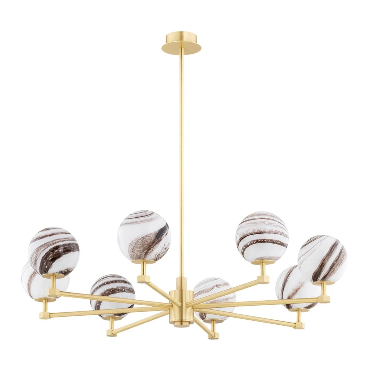 żyrandol 8 pł. ARUBA kolor biało-brązowy (marmurek), mosiądz szczotkowany polskiej manufaktury Argon
