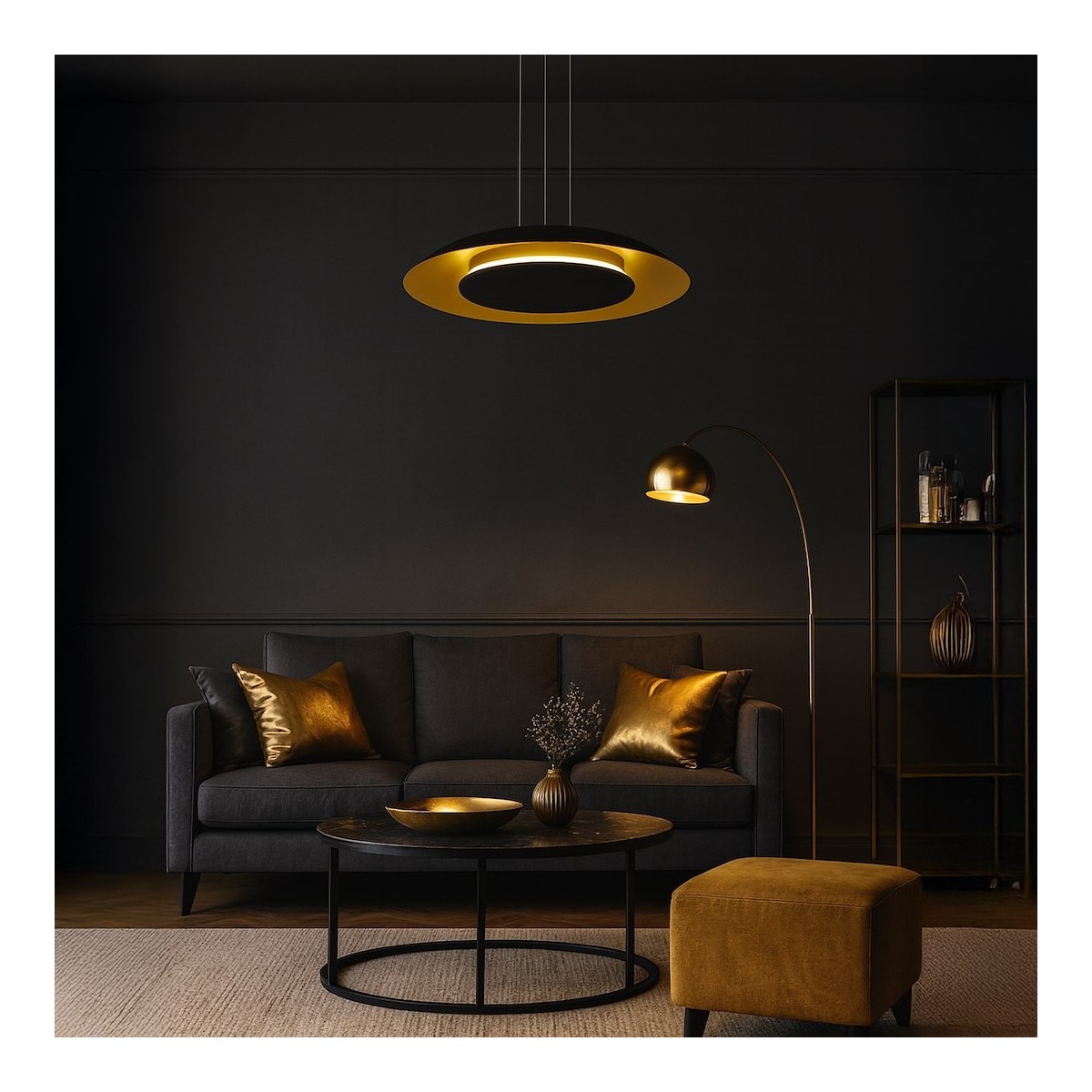 Lampa wisząca PIATTINO Czarny Złoty LED