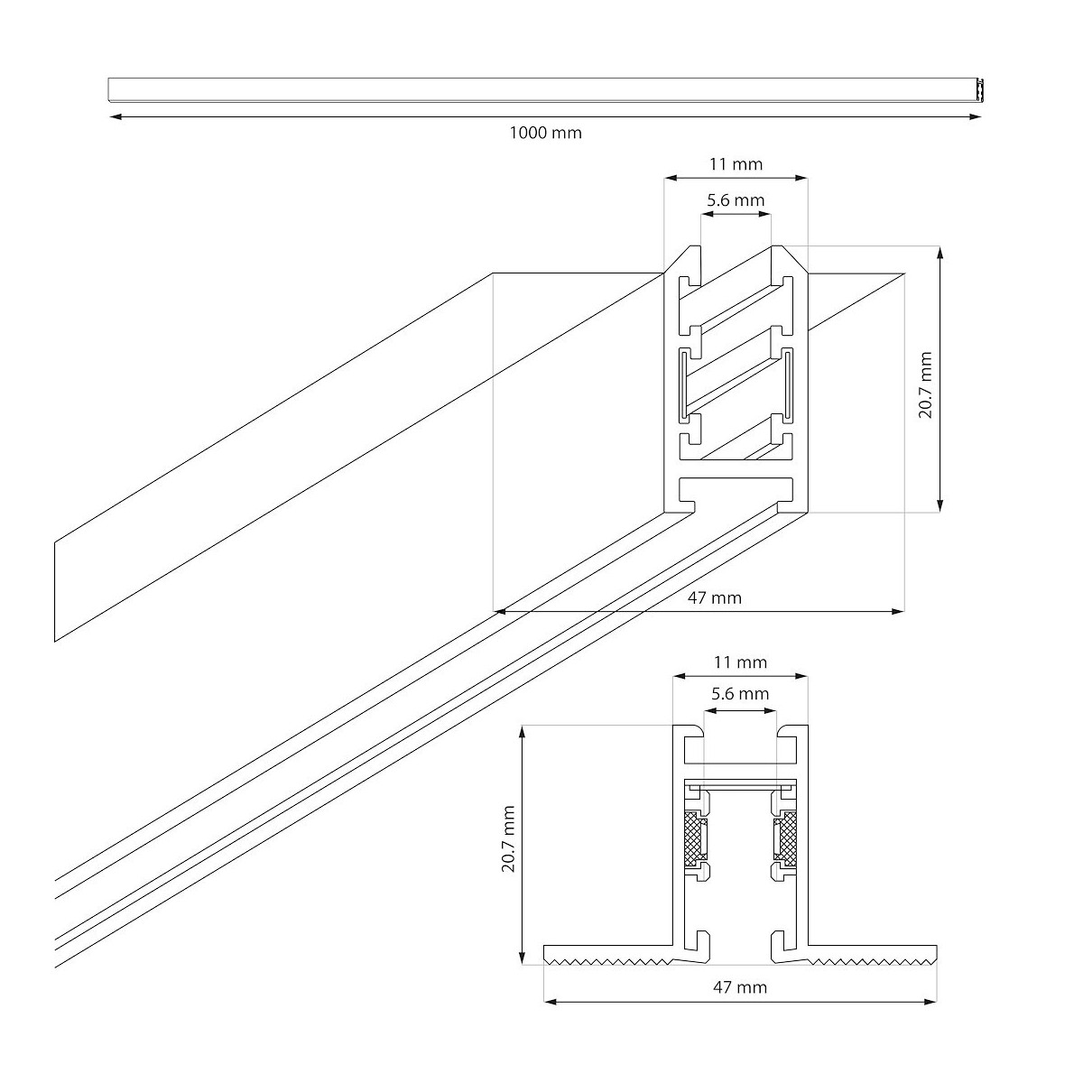 Milagro ML2161 Szyna podtynk magnetic track 5mm 100cm