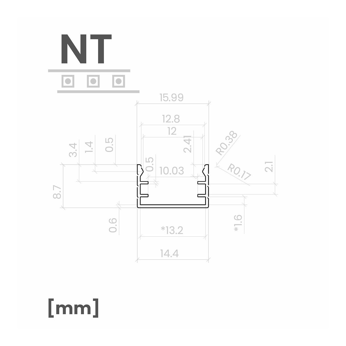 Profil LED natynkowy NT zestaw z kloszem mlecznym Czarny 2m