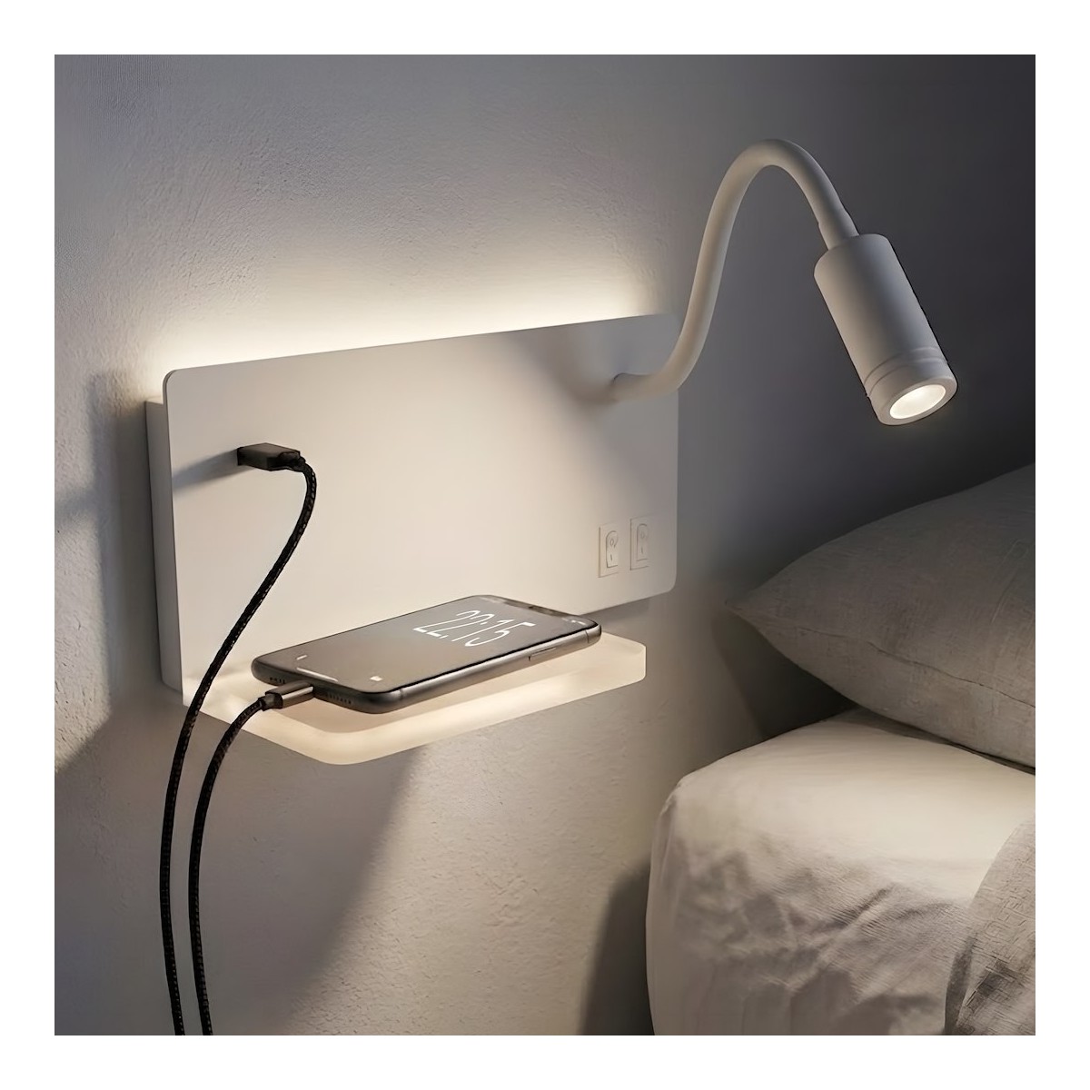 Lampa nocna z półką Shelf Led 4W+5W+2W prawa Biały