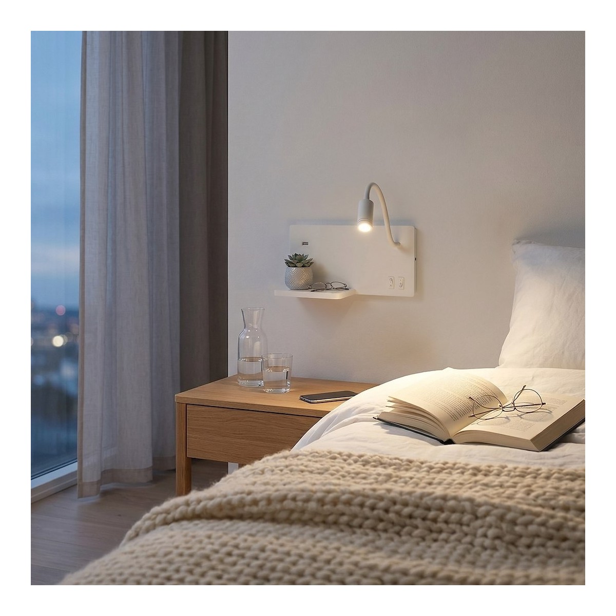 Lampa nocna z półką Shelf Led 4W+5W+2W prawa Biały
