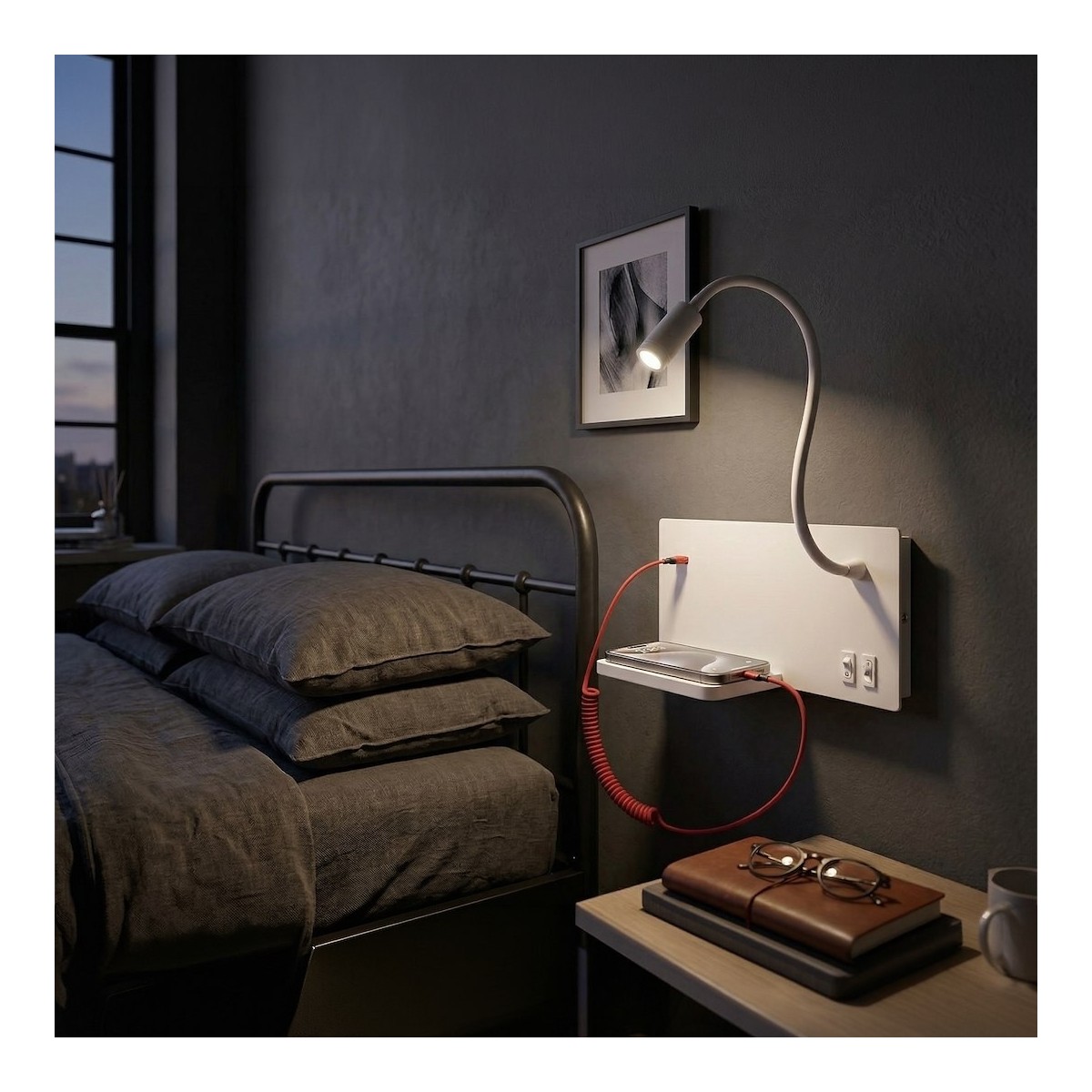 Lampa nocna z półką Shelf Led 4W+5W+2W prawa Biały