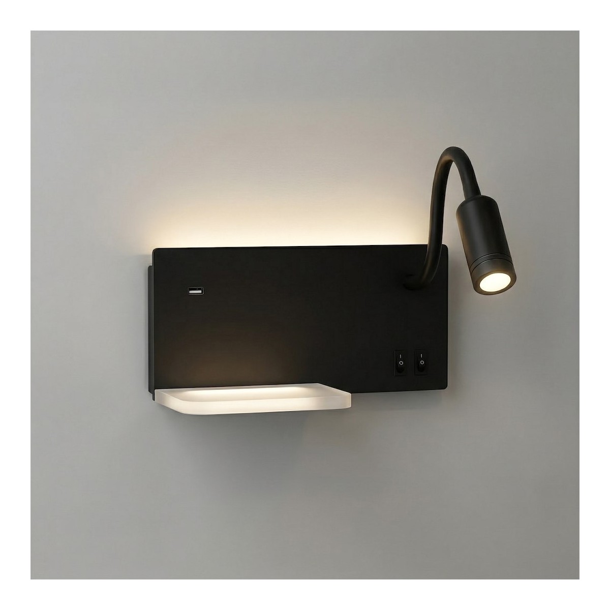 Lampa nocna z półką Shelf Led 4W+5W+2W prawa Czarny