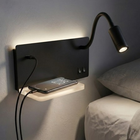 Lampa nocna z półką Shelf Led 4W+5W+2W prawa Czarny
