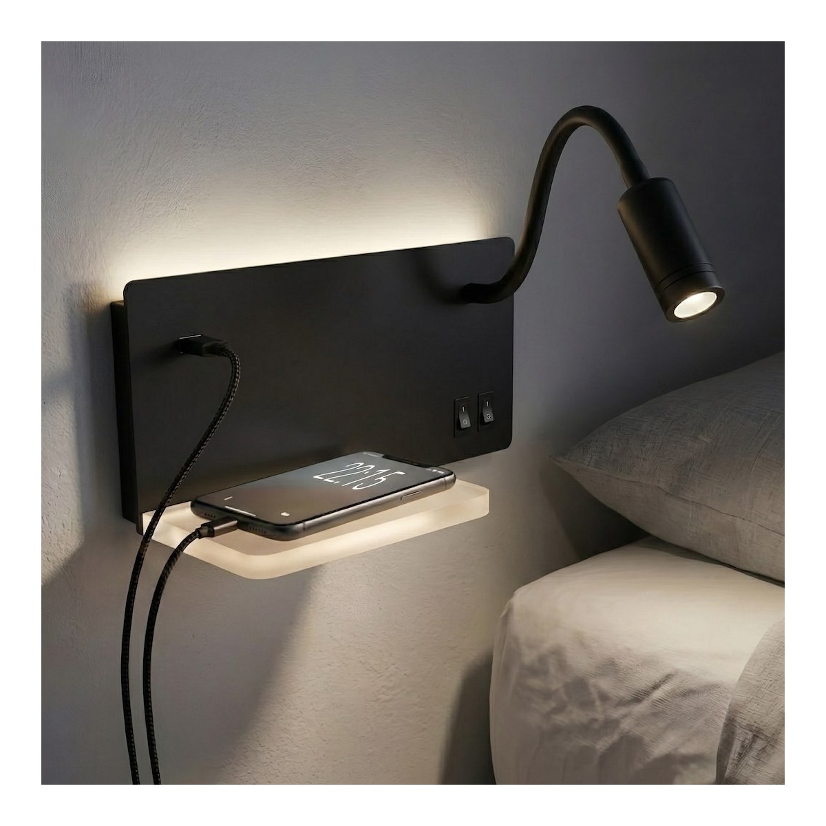 Lampa nocna z półką Shelf Led 4W+5W+2W prawa Czarny