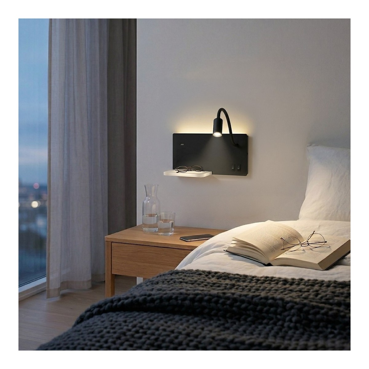 Lampa nocna z półką Shelf Led 4W+5W+2W prawa Czarny