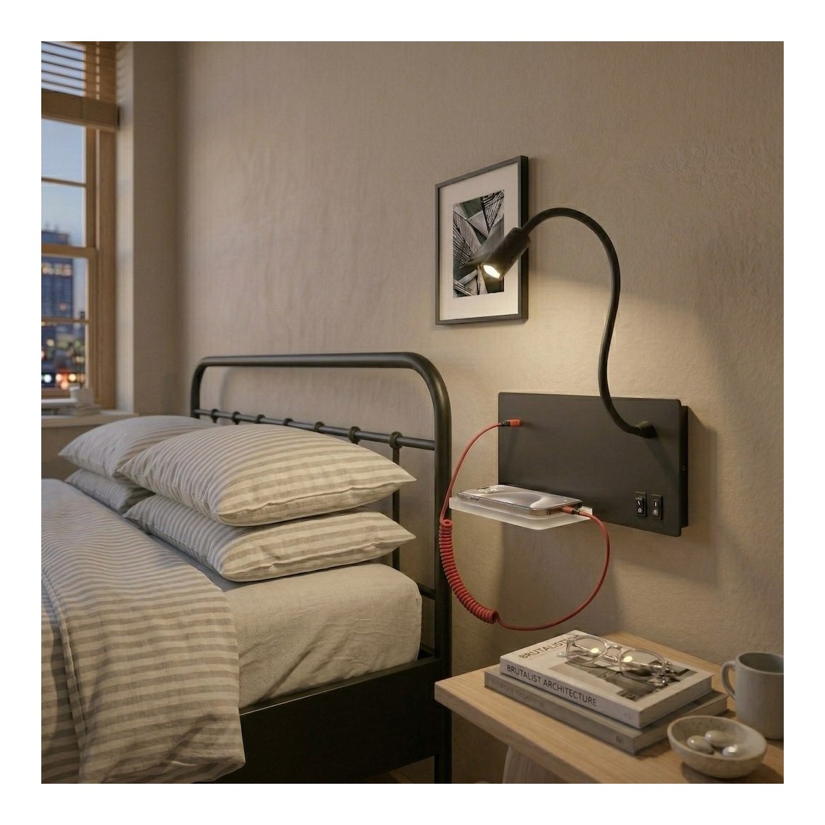 Lampa nocna z półką Shelf Led 4W+5W+2W prawa Czarny