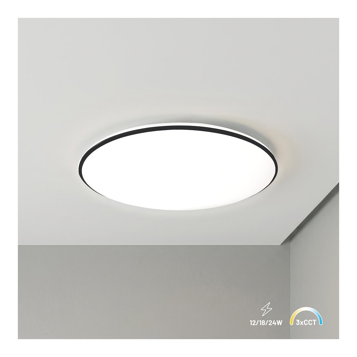 Plafon Hugo 12-18-24W 3CCT IP54 Czarny