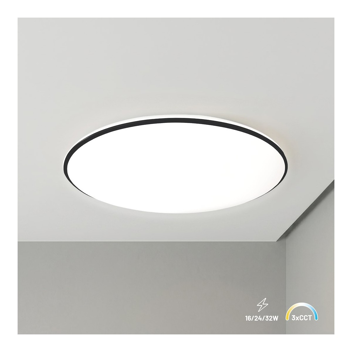 Plafon Hugo 16-24-32W 3CCT IP54 Czarny
