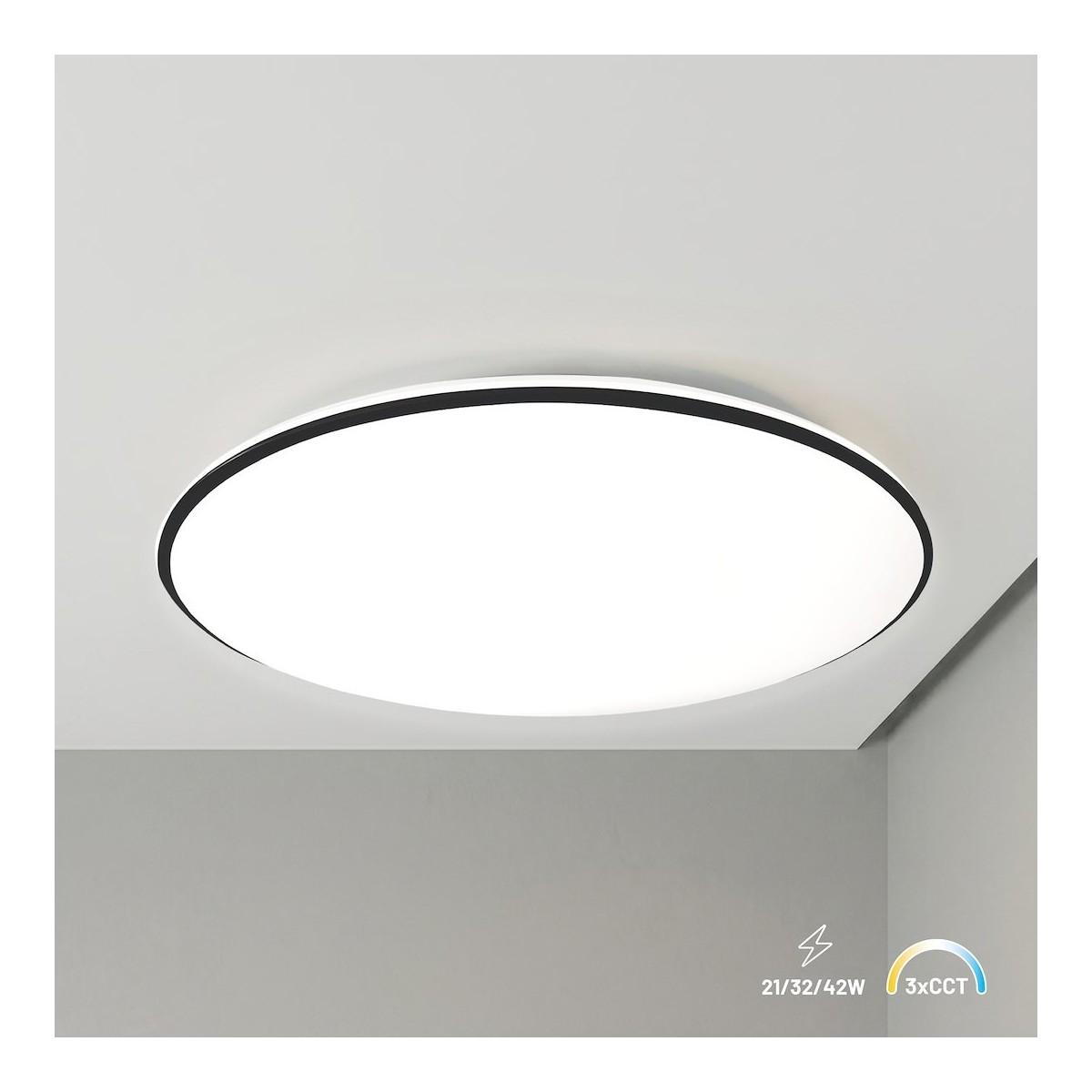 Plafon Hugo 21-32-42W 3CCT IP54 Czarny